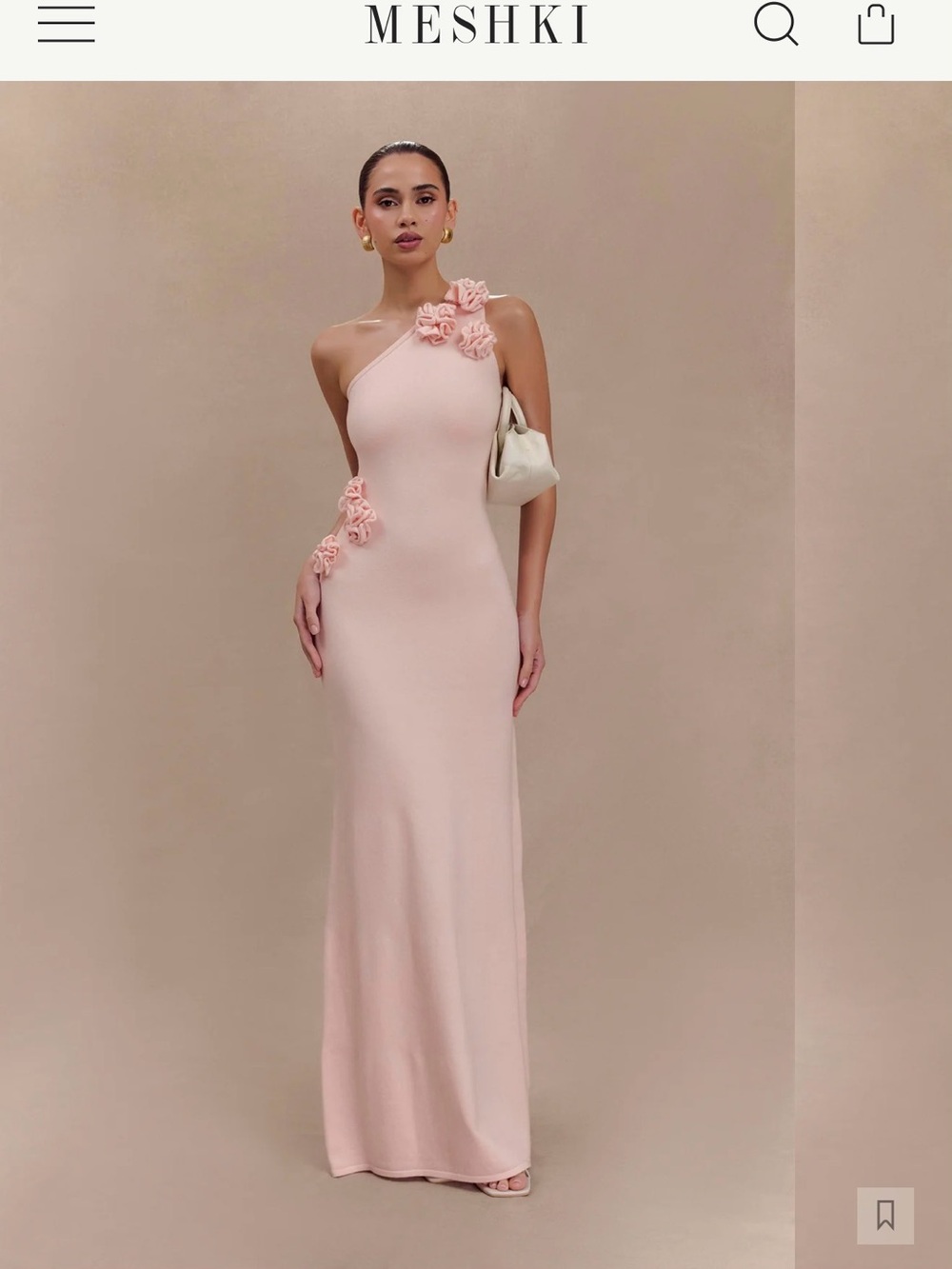 Meshki Blush One-Shoulder Floral-Appliqué Maxi Dress